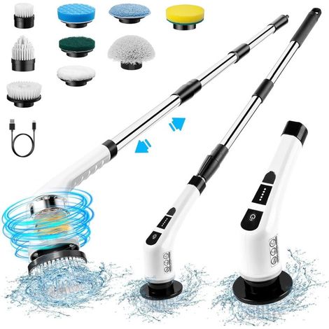 [NEVER USED] Cordless electric cleaning brush, Rotating electric scrubber dryer, Electric cleaner, Shower brush with 9 replaceable brush heads