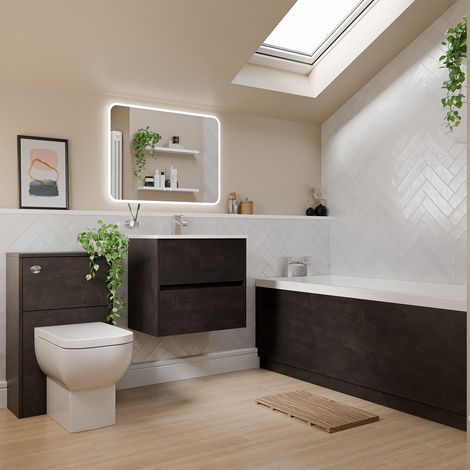 Dean 1700mm x 700mm Straight Single Ended Bathroom Suite including Metallic Slate Furniture Set with Minimalist Basin (1/5)