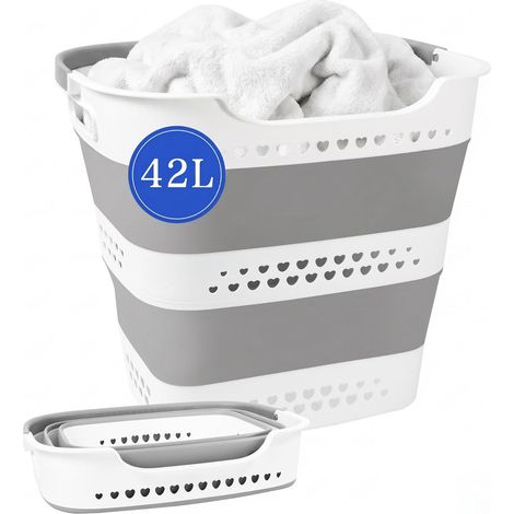 Lot de 1 Panier à Linge Pliable 42 L avec Poignées, Bac à Linge Escamotable et Gain de Place pour Salle de Bain (1/5)