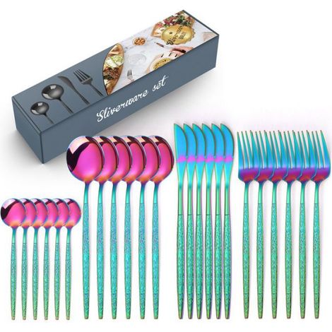 Couverts en acier inoxydable, 24 pièces, couteau, fourchette, cuillère, lavable au lave-vaisselle - couleur de la texture (1/4)