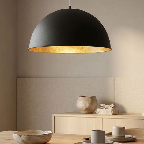 Lampe à suspendre Lampe à suspendre Lampe à abat-jour de salle à manger, métal noir doré, 1x douille E27, DxH 41x120cm (1/5)
