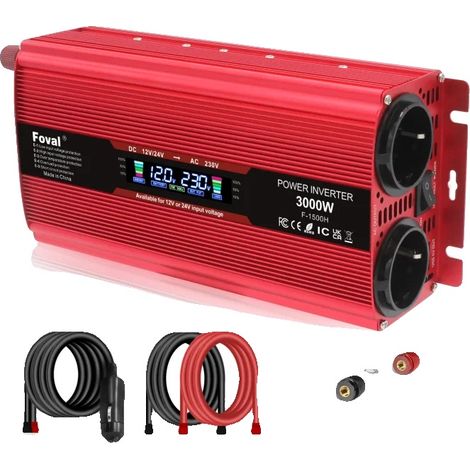 Inversor de voltaje de doble entrada, alta potencia pico, rojo 3000W pico, Europe-b, DC12V o 24V-b, AC220V-b (1/2)