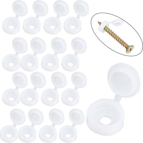 200 pcs Blanc Pli Vis Snap Covers Plastique Charnière Capuchons Obturateur Vis Caps Rondelle Flip Tops Étanche Meubles Clôture Trou Bouchon pour Couvrir Têtes de Vis Protection(S) (1/5)