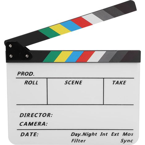 Clap de cinéma acrylique en acrylique, accessoire de montage pour films et séries TV, avec stylo (couleur/blanc) (1/5)