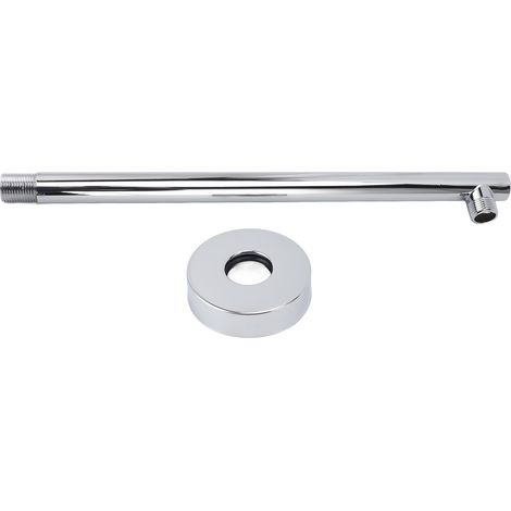 Braccio doccia con flangia di fissaggio, tubo in acciaio inox da 35 cm, accessori per il bagno. (1/5)