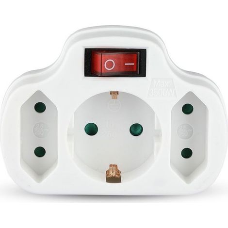 Adaptador de regleta V-TAC con 2 tomas frontales, enchufe Schuko de 2,5 A, interruptor iluminado, enchufe Schuko, color blanco (1/5)