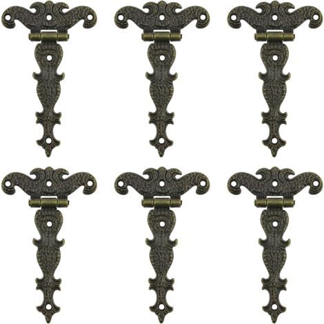 Charnière pour meuble,Charnières antiques, 6 charnières décoratives en bronze pour portes d'armoire, boîte à bijoux