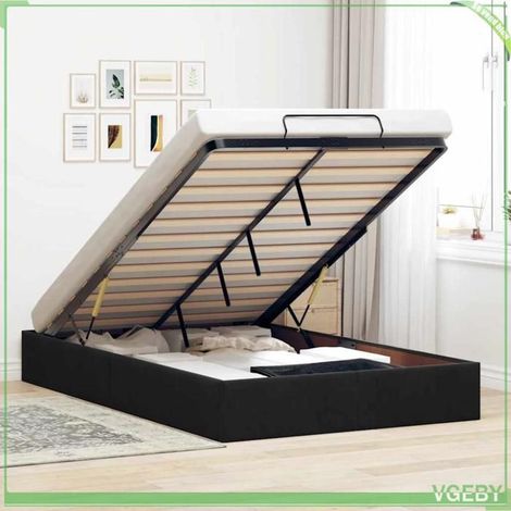 Cadre de lit ottoman - 3310951 - Velours noir - 120x190 cm - Mécanisme de levage hydraulique (1/5)