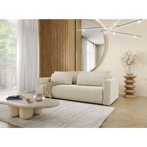 Tendencio – Canapé convertible 3 places – Tissu hydrophobe beige – Mécanisme de conversion automatique – Dimensions 238x105cm – Confort optimal (1/4)