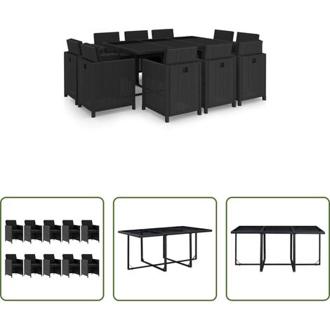 Rattan Tisch - 11-tlg. Garten-Essgruppe mit Auflagen Poly Rattan Schwarz (1/5)