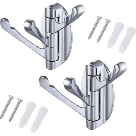 Lot de 2 porte-manteaux muraux rotatifs en acier inoxydable avec 3 bras pliables et rotation à 180° pour suspendre, porte-manteau ou porte-serviettes.