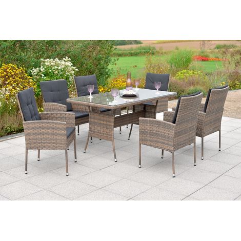Menorca Set 19tlg 6 Sessel Kissen Tisch 140x80 m