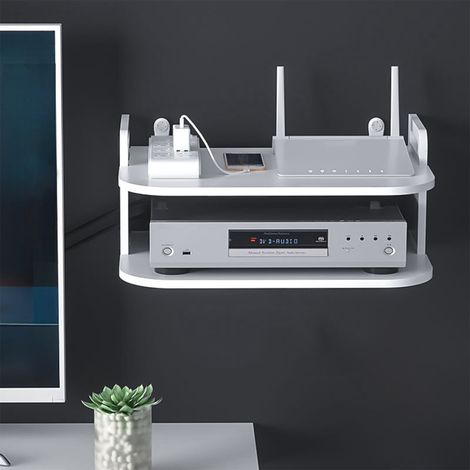 Étagère Flottante - Pour Décodeur TV Routeur Console De Jeu - Sans Perçage - Bois Blanc - 30 x 19 x 15 cm - 1 Pièce (1/5)