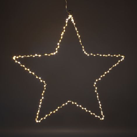 LED Leuchtstern zum Hängen aus Metall in silber mit Timer - 50 cm - Stern Silhouette warm weiß beleuchtet für Außen und Innen - Advent Weihnachts Hängedeko zum Aufhängen