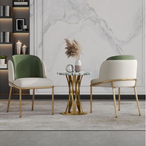Lot de 2 chaises de salle à manger design minimaliste vert et doré, avec pieds réglables antidérapants, structure bois et métal, CHICFURN (1/5)