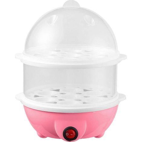 Cuiseur à œufs grande capacité, portable, pour petit-déjeuner et hôtel-2 Tier Pink