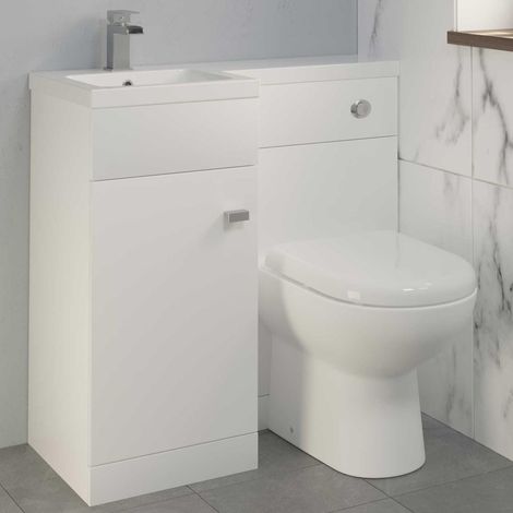 White Combination Vanity Unit Basin Sink Toilet Bathroom Furniture 900mm Left Hand & D Shape Toilet Pan