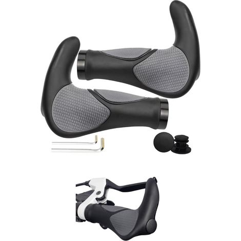 Manopole ergonomiche per bicicletta con estremità per manubrio - Pedalata confortevole senza intorpidimento o formicolio alle mani - Manopole per bicicletta - Ergonomiche - Manopole - Universali - Bic (1/5)