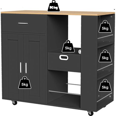 Muebles de cocina, diseño móvil, soluciones de almacenamiento versátiles, 102 x 46 x 92 cm, negro. (1/2)