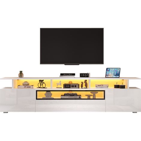 Meuble TV 180x38x45 cm Avec 2 Armoires, 1 Tiroir, LED, 10 Étagères, TV Jusqu’à 75 pouces (1/5)
