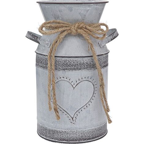 Vase à Fleurs en métal Style Shabby Chic Rustique Vintage Gris pour Fleurs avec Forme d'amour conçu pour Salon, Mariage, Jardin, Bureau, décoration de Noël – 19,1 cm de Hauteur (1/5)