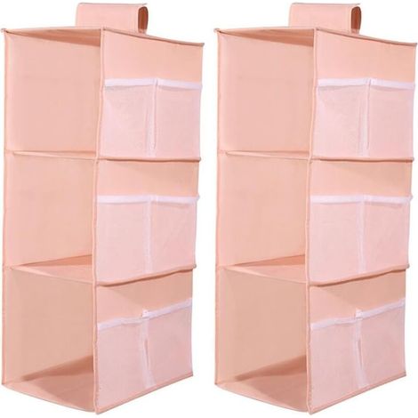 Bardusch-2 étagères penderie – 3 compartiments + poches latérales – tissu non tissé – rose – pliable (1/5)