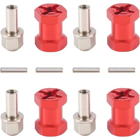Lot de 4 adaptateurs hexagonaux de 12 mm pour moyeu de roue, rallonge de 17 mm, coupleur pour crawler RC 1/10 SCX10 D90, rouge (1/5)
