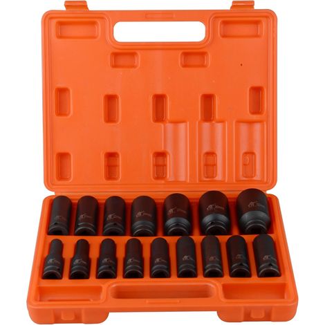 Lot de 16 douilles profondes à choc 1/2" 10-32 mm Écrou H78 pour voiture, garage, mécanicien (1/5)