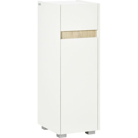 MOBILETTO BAGNO CON CASSETTO E ARMADIETTO IN LEGNO 30X33X88CM BIANCO (1/5)