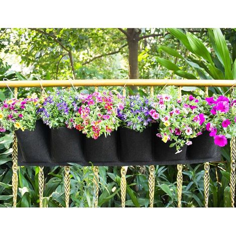 Sac de Plantation Vertical, Jardin Sac à Plantes Mural Jardinière Suspendue Balcon Pot à Suspendre Intérieur Extérieur Fleur 6 Poches (Noir) (1/5)