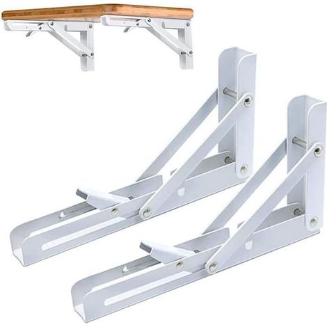 2 Pièces Supports pour étagères Pliantes, Supports Pliants Triangulaires, Supports Pliants pour Table Murale, Supports Métalliques (1/4)