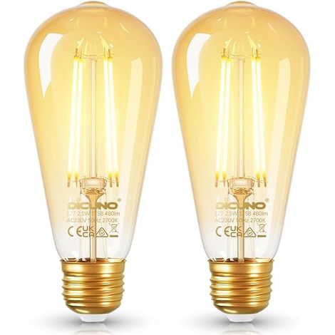 Ampoule LED E27 ST58 2.5W, E27 40W, Blanc chaud 2700K, 480lm, E27 vintage decorative, Non-dimmable (1/5)