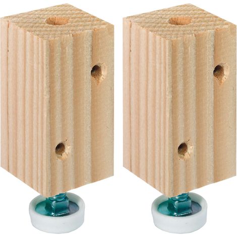Cyclingcolors – Lot de 2 pieds réglables pour meuble – Vérin vis acier avec capuchon protecteur – Hauteur 100mm – Bloc bois 34x34x85mm