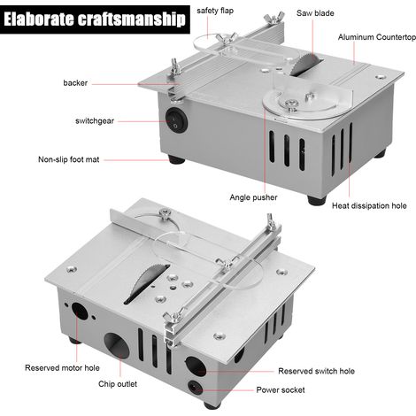 GARRYFIZH Scie circulaire de table électrique multifonctionnelle 96 W, petite scie de bricolage domestique avec hauteur de lame réglable, machine à bois