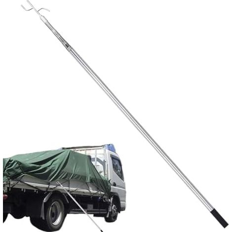 Crochet de récupération cargaison – Outil télescopique 1,5 m pour camionnette lit, poteau robuste Pince chargement en acier inoxydable, outil préhension extensible articles blanc -