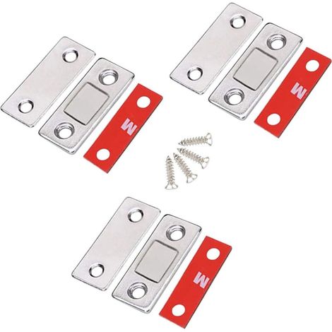 Lot de 3 Loquet de Porte Magnétique - Épaisseur 2,6 mm - Acier Inoxydable - Pour Armoire Tiroir Porte Coulissante Fenêtre Placard (1/5)