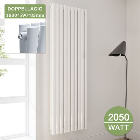 ELEGANT Paneelheizkorper Weiß Röhren Heizkörper Vertikal 1800x590mm Doppellagig