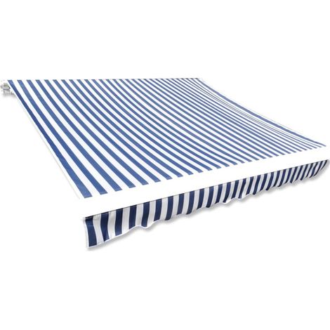 Tissu d'auvent Store extérieur de rechange pour balcon terrasse Bleu et blanc 4x3 m (Cadre non inclus) -FR31674 (1/5)