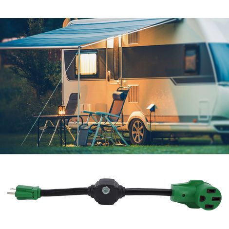 Adaptateur secteur pour camping-car, 15 A mâle vers 50 A femelle, 30 cm (12 po), NEMA 5-15P vers 14-50R, vert. (1/4)