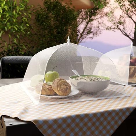 Lot de 4 parasols alimentaires pliables en filet – Moustiquaire pliable pour repas en plein air, 43×43 cm, Blanc-FF- (1/5)