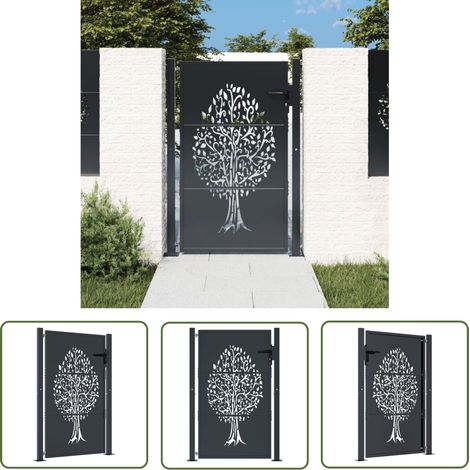 The Living Store Gartentor Anthrazit 105x155 cm Stahl Baum-Design - Gartentor - Metalltor - Stahltür - Zaun - Einfahrtstor (1/5)