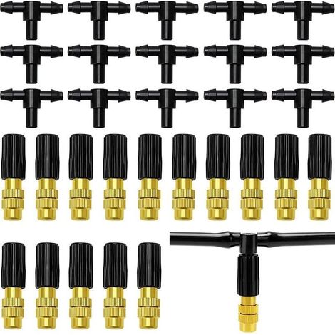 15 Pièces Buse D'atomisation en Cuivre, Buse D'atomisation Réglable, Buse de Pulvérisation en Laiton, Arroseurs D'atomisation, Avec T-Connecteur, u200bpour l'irrigation D'arrosage de Jardin (1/5)