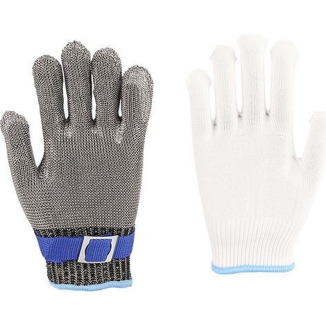 Gants anti-coupures taille L, niveau 9 — Acier inoxydable 316 (grade A9) — Spécialement conçus pour la boucherie et la transformation du poisson — Fermeture au poignet et doublure intérieure incluses (1/3)