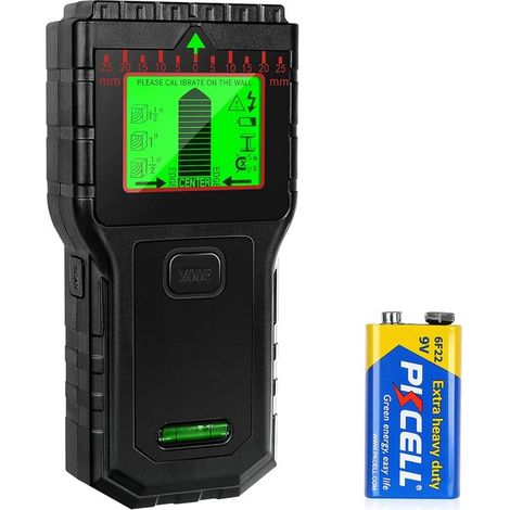 Détecteur mural 8-en-1 – Bois, métal, câbles – LCD – Alarme – Noir – Multifonctionnel (1/5)