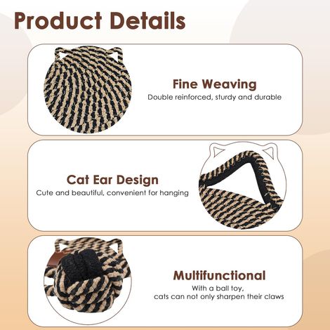 Tapis à griffer pour chats, tapis à griffer en coton naturel, tapis de sol rond horizontal de 42 cm pour chats, convient aux chats d'intérieur, aux murs, aux canapés et comme tapis de protection pour (1/4)