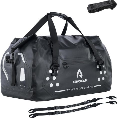 Sac de moto étanche 75L pliable pour voyage, bateau, embarcation - Noir (1/5)