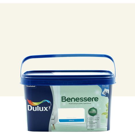 Dulux Benessere Pittura Colorata all'Acqua per Interni Superlavabile Anti Muffa Anti Batteri con Ioni D'Argento, 30 millilitri, Bianco Lino (1/3)