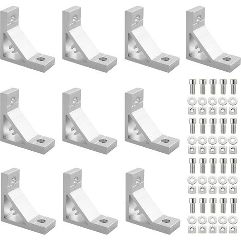 CCYKXA Kamtop Équerre de Fixation, 10pcs Joint à Angle Droit 3030 Équerre de Coin 90° Petite Équerre Métal en Aluminium Joint Angle Entretoises avec vis (1/5)