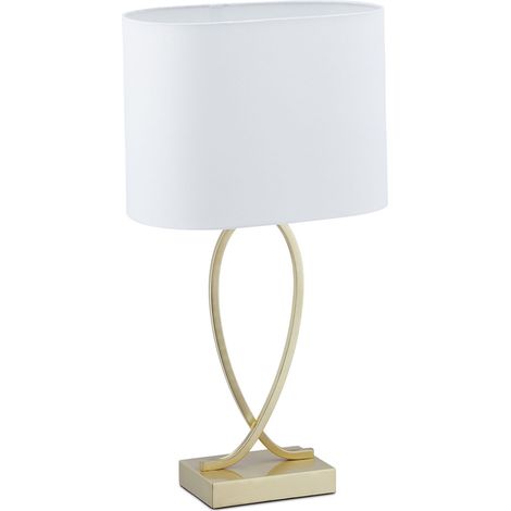 Relaxdays Lampe de chevet, abat-jour, douille E27, H x L x P : 51 x 28 x 18 cm, pour salon et chambre, doré/blanc