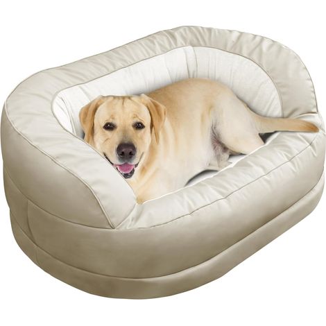 VERCART Hoher Rand Hundebett Grosse Hunde, Beruhigendes Hundesofa 100x70cm Hundebetten Ovales Beige